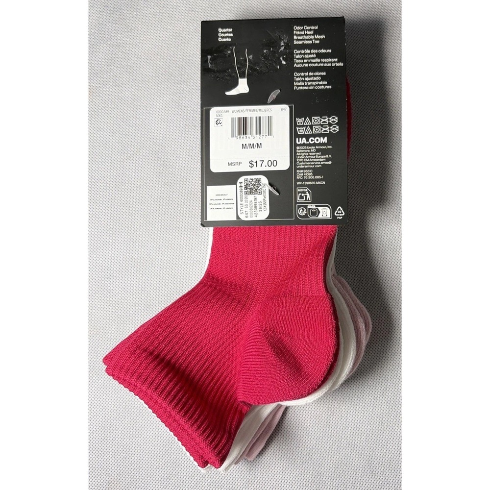 Under Armour Play Up Cushioned Quarter Women's Medium Socks - 3 Pair - Size 6-10 - Picture 2 of 4